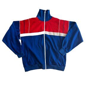 HABAND Vintage 1980s Track Jacket Acrylic Spage Age Grandpa Blue Red White Sz M